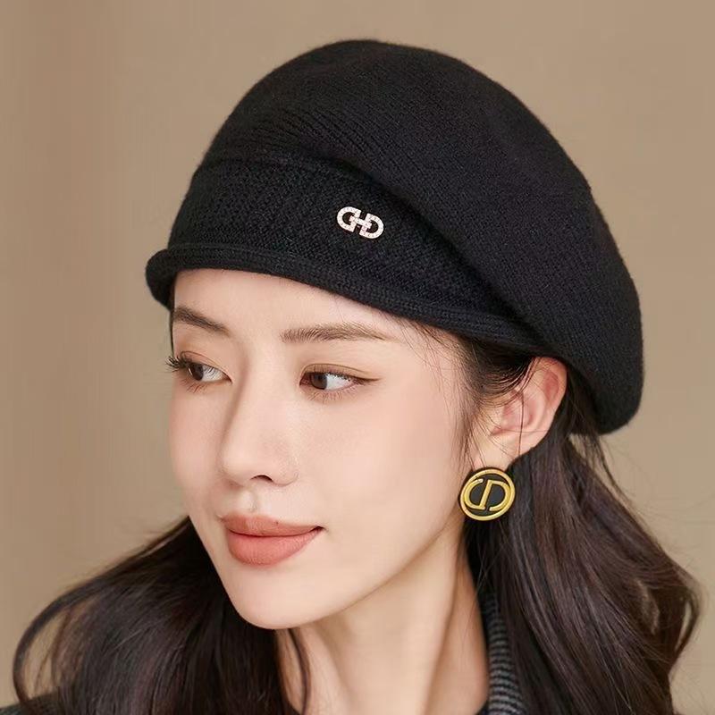 Autumn and winter hat women's fleece thickened cute versatile wool hat hairball warm ear protector head knitted hat