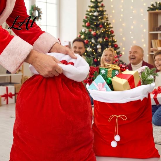 Christmas Fruit Bags Velvet Santa Gift Bags Large Red Soft Fabric Present Sack Elegant Packaging with Drawstring Closure Reusable Claus Bag