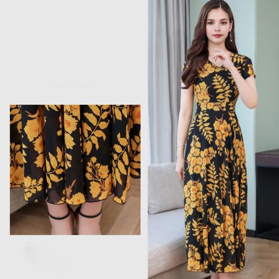 Женское платье миди с v-образным вырезом и коротким рукавом на талии, плотное платье с струящимся подолом, офисное платье с принтом листьев, повседневная одежда для вечеринок