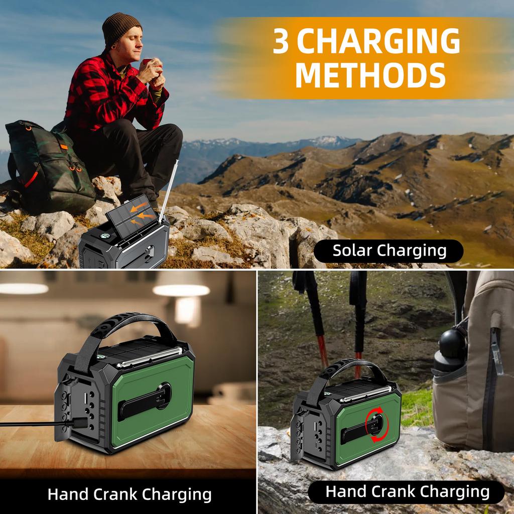 16000mAh Hand Crank Emergency Radio Wireless Hand Crank Weather Radio NOAA/AM/FM Portable Solar