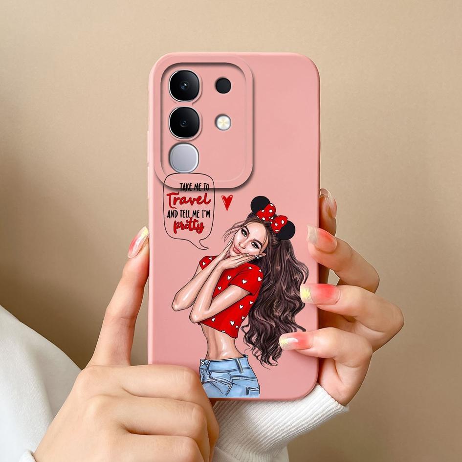 Чехол для Vivo S19 Pro Y04 T4x iQOO Z9s V30 V40e V50 V40 Lite(ИДН) Y29 Y29S Y39 Y19S Чехол из жидкого силикона с милым узором для Vivo Capa