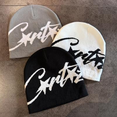 Зимняя вязаная шапка с принтом букв, ветрозащитная, теплая, мягкая эластичная, без полей, осенне-зимняя шапка для улицы