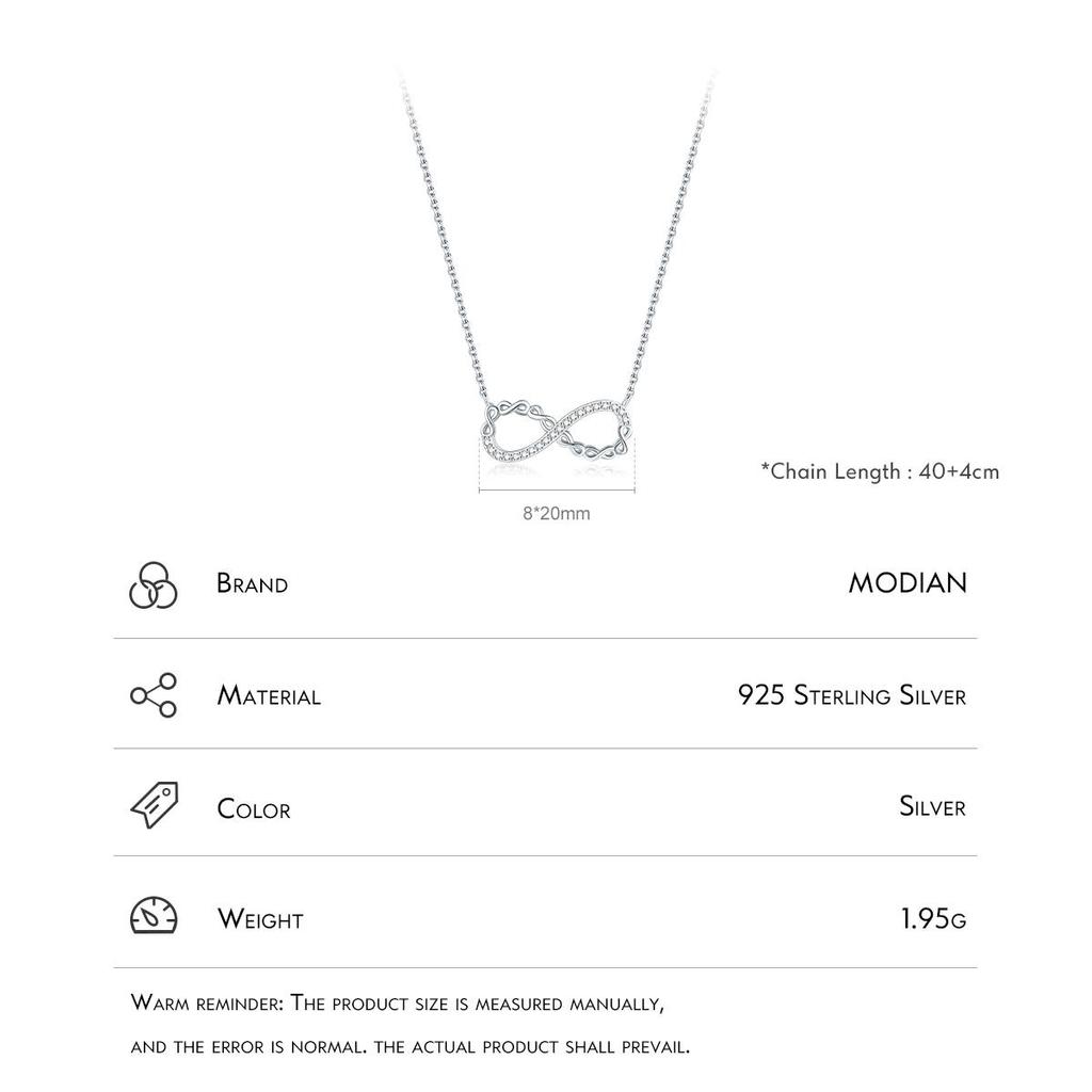 MODIAN Solid 925 Sterling Silver Romantic Infinite Love Pendant Necklace Shining Clear Cubic Zirconia For Women Anniversary Gift