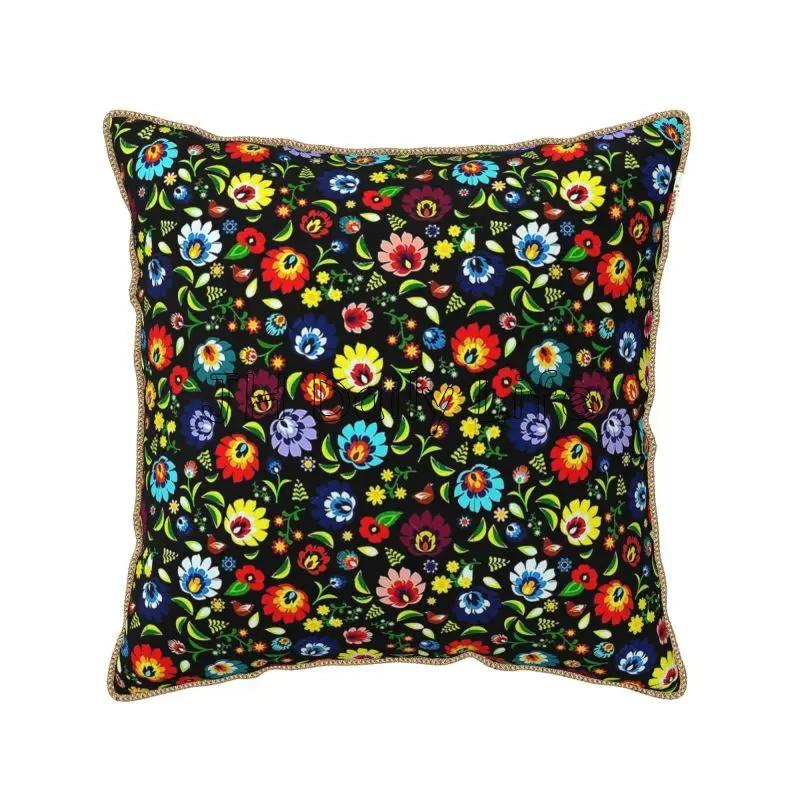Poland Polish Florals Folk Art Flowers Soft Velvet Throw Pillow Case x Inch Pillow Cover for Home Sofa Couch Bed Car Decor