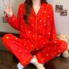 Пижама женская весенняя новая с принтом облаков, с длинным рукавом, рождественская, большая красная, домашняя одежда, комплект из двух предметов, можно носить на улице