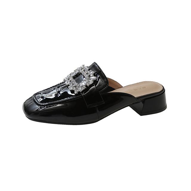 Брендовая женская обувь на среднем каблуке, тапочки с кристаллами, новые весенние сандалии на толстой пятке, туфли-лодочки, повседневные женские туфли без каблука с квадратным носком