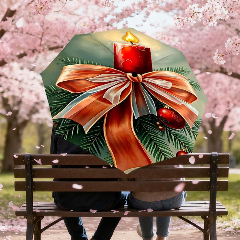 1PC Christmas candleAutomatic Open/Close Umbrella with Windproof, 8-Rib Sturdy Canopy, Durable Ribs, Fashionable Design, Outdoor Accessory, Fun Prin,
