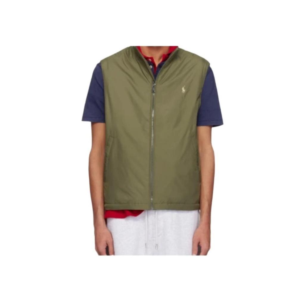 Polo Ralph Lauren Логотип Вышитый Воротник-стойка Молния Без рукавов Жилет Мужской жилет Оливковый 710961832-002