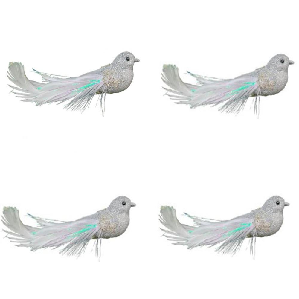 4 Pcs Cute With Clip Christmas Feather Bird Handmade Sparkling Simulation Bird Vivid Colorful Bird Ornaments Xmas Tree Decor