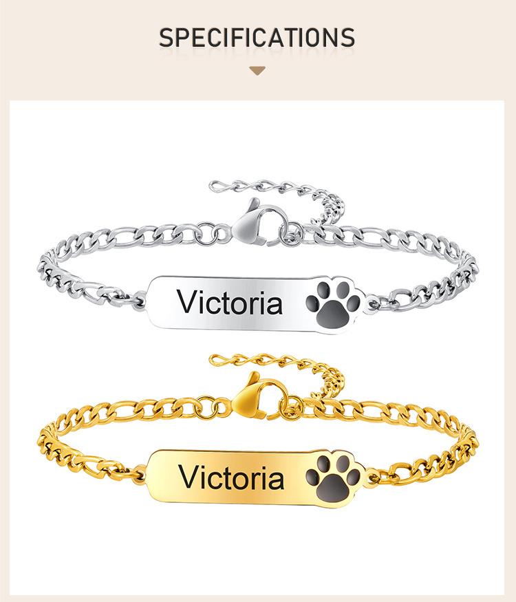 Personalized Name Bar Bracelet with dog cat Paw Printed