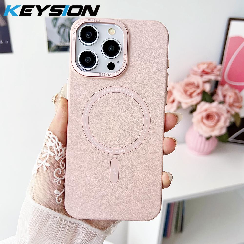 KEYSION Матовый кожаный текстурный жесткий ПК чехол для телефона для MagSafe для iPhone 13 14 Pro Max 14 Plus Магнитная противоударная задняя крышка