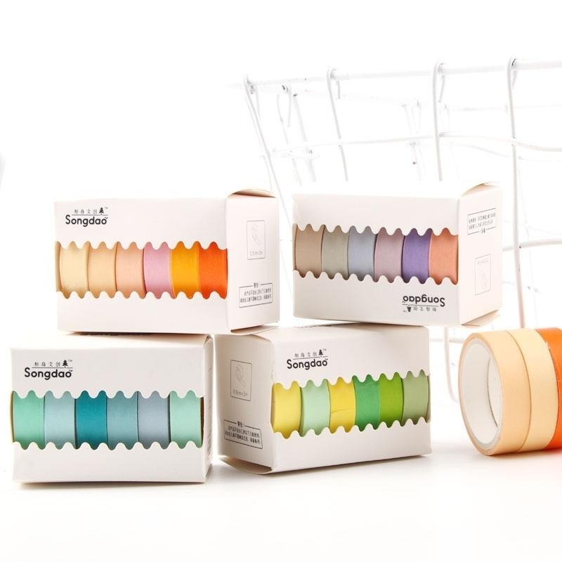 6 рулонов/лот Радужный малярный скотч Лента васи Однотонный малярный скотч Васи Клейкая бумажная лента Клейкая декорация