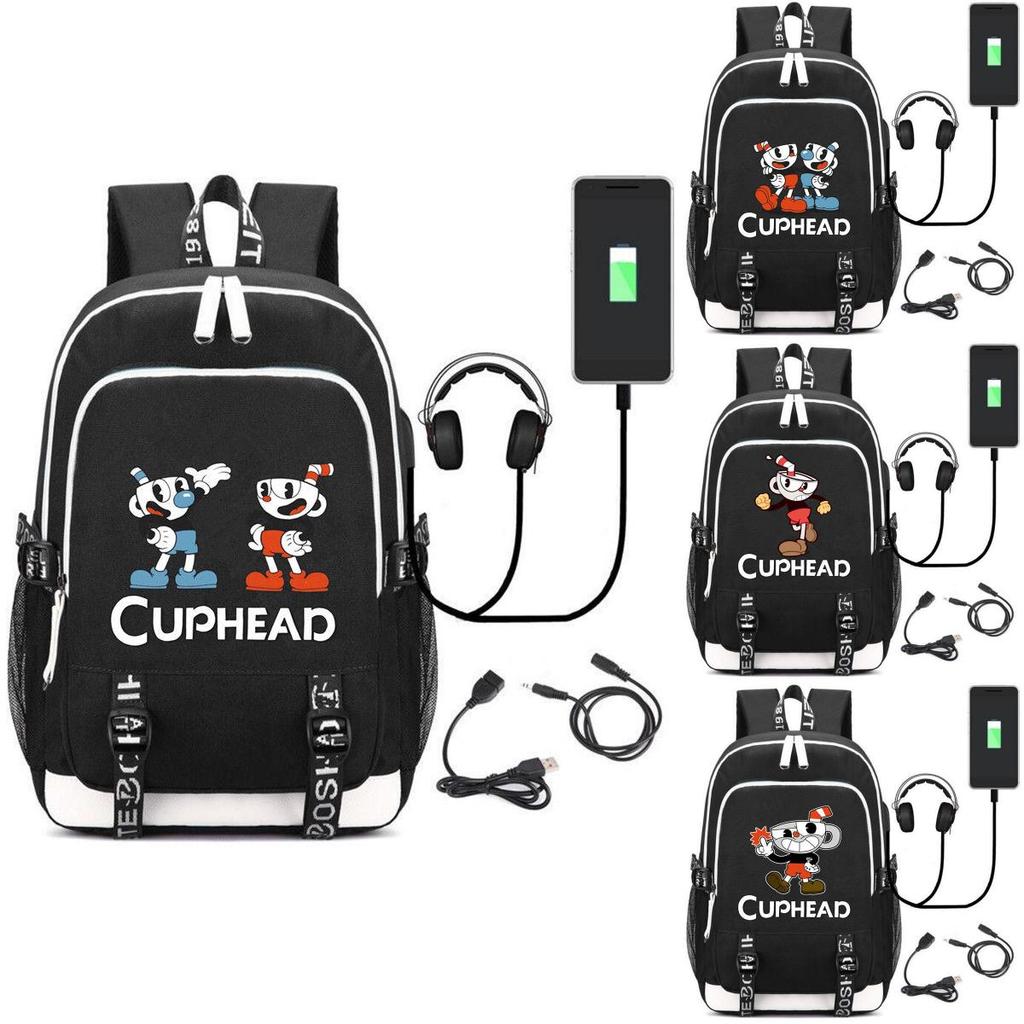 Модный рюкзак Cuphead с портом USB-зарядки для мужского ноутбука