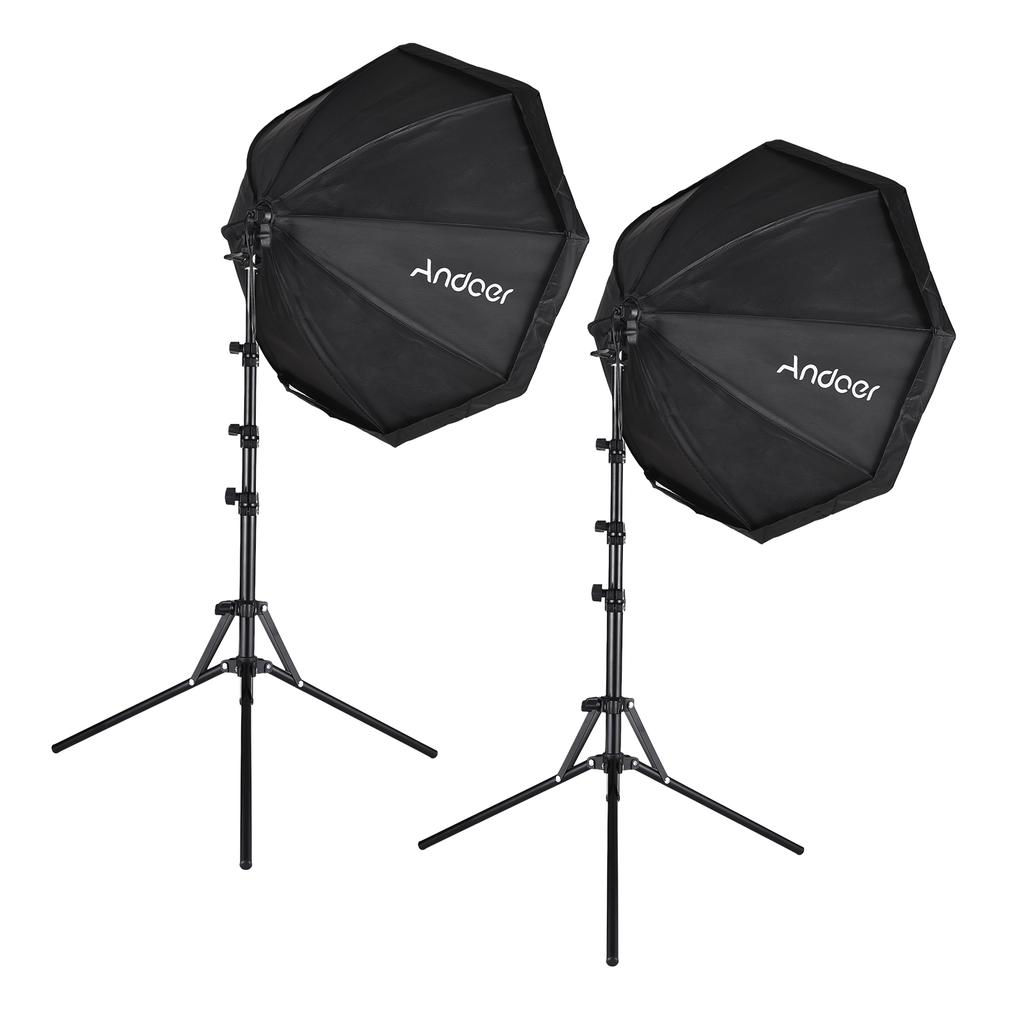 Andoer Studio Photography Softbox Kit with 70cm/28in Octagon Photography Softbox * 2 + 1.5M Metal