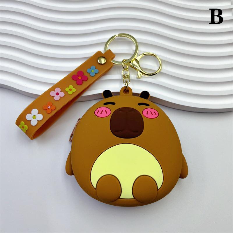 Cute Silicone Earphone Storage Bag Cartoon Capybara Coin Purse Girls Wallet Bags Pendant With Wrist Strap Keychain