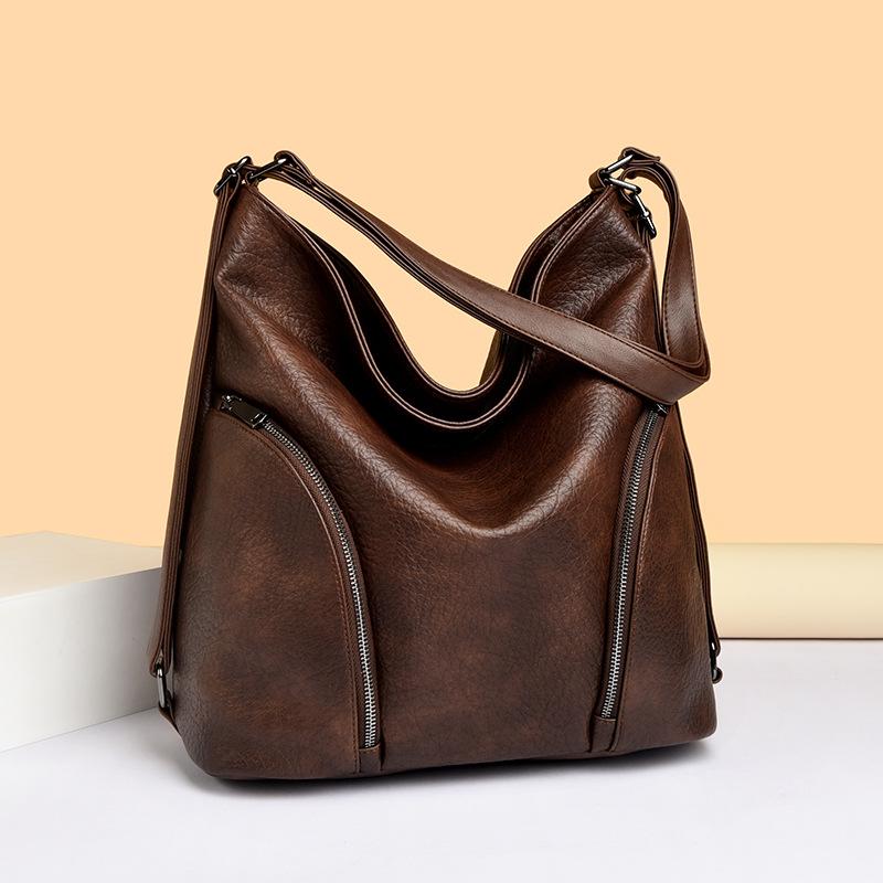 2025 New Niche Retro Trendy Large-capacity Casual Soft Leather Women's Shoulder Crossbody Multi-functional Backpack Women's Bag