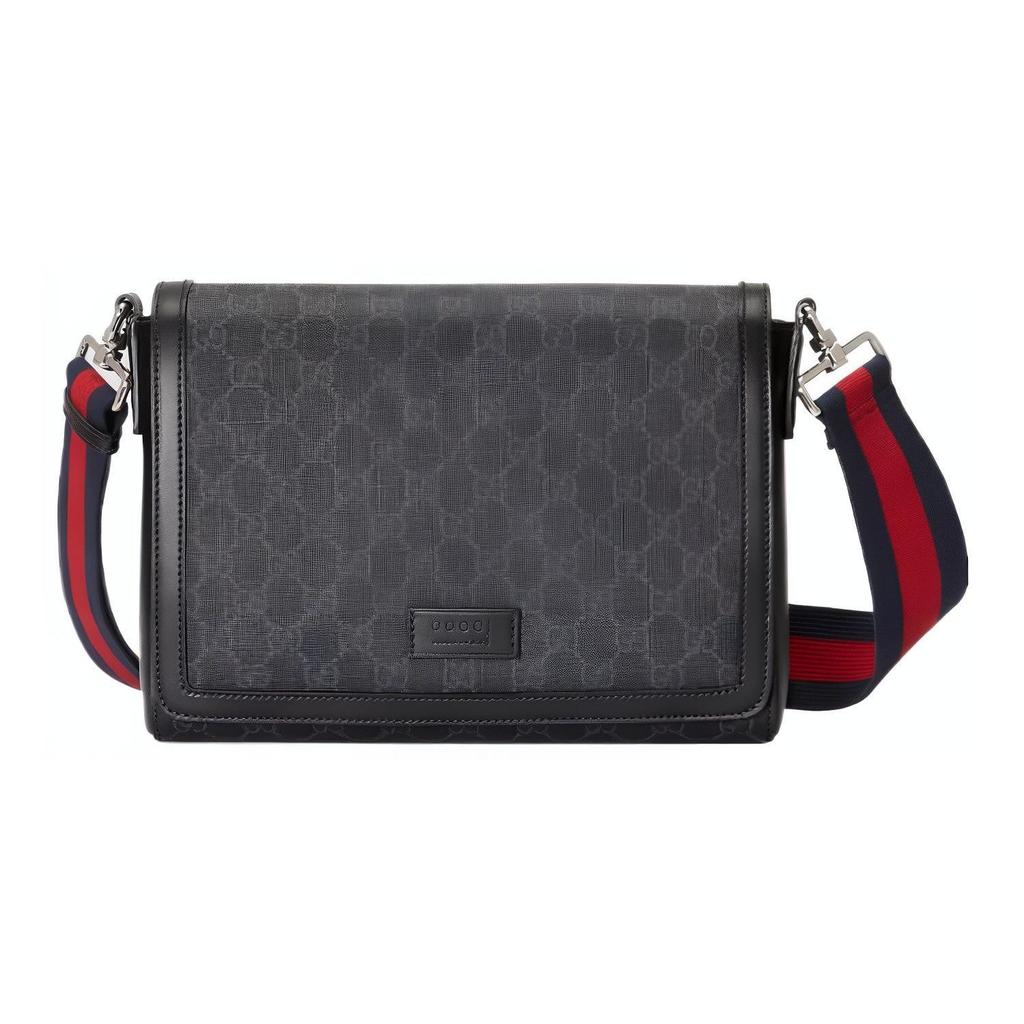 Gucci Letter Logo Magnetic Flap Closure Canvas And Leather Shoulder Crossbody Bag Men bags Black 771167-K5RLN-1095