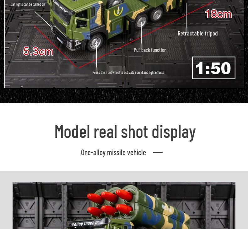 Car Cube 6205A Military Missile Launcher Model: Pull-Back Toy with Sound & Light Features for Kids.