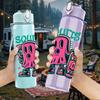 1PC Squish Graffiti Character 750ml Color Plastic Sports Water Bottle Leakproof Flip Straw Lid Suitable for Sports Office Home Use