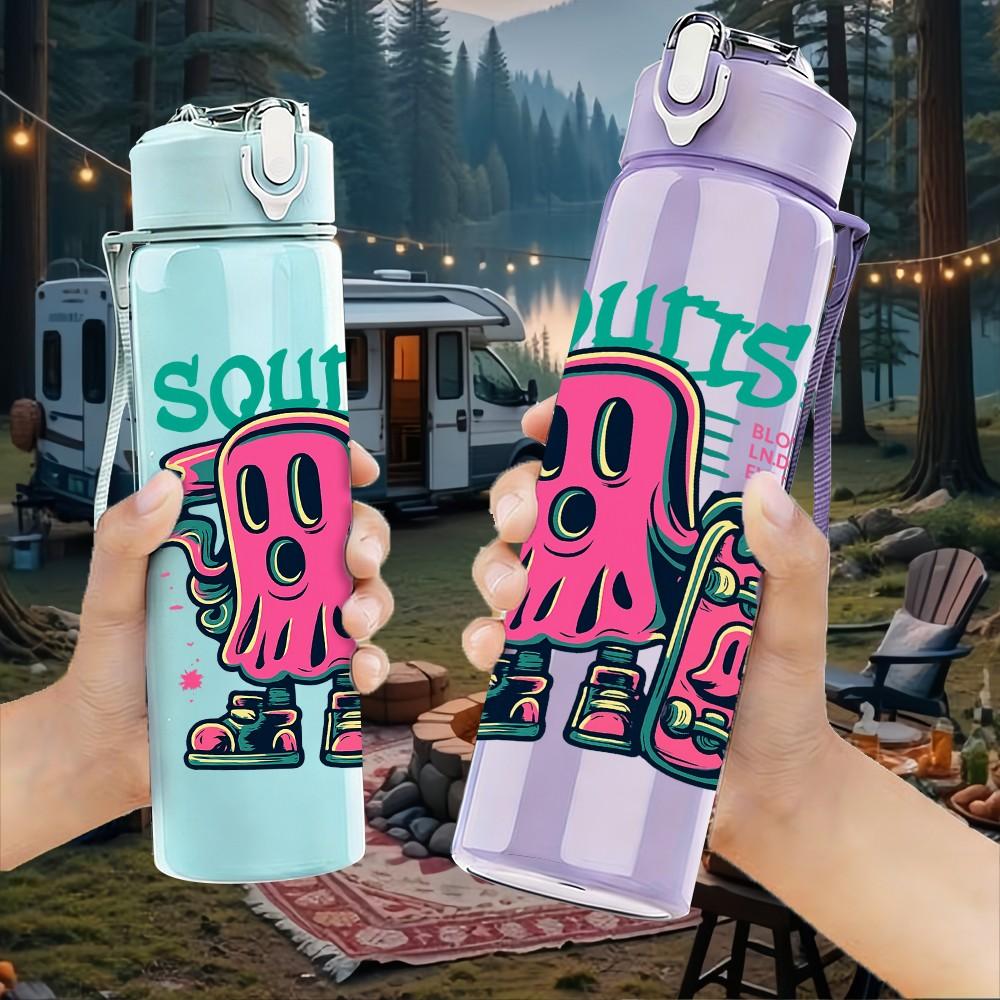1PC Squish Graffiti Character 750ml Color Plastic Sports Water Bottle Leakproof Flip Straw Lid Suitable for Sports Office Home Use