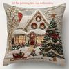 Christmas Pillowcase, Cute Cartoon Imitation Embroidery Linen Print Sofa Pillow Cover, Festival Decoration, Festival Gift (Pillow Insert Not Included)