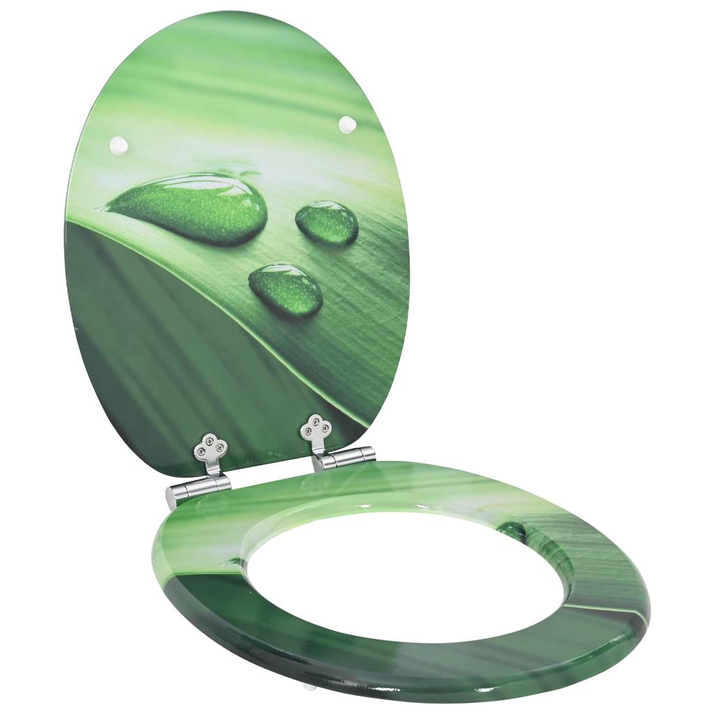 Soft Close Toilet Seat Green Droplet Design 44 x 38 cm MDF Board