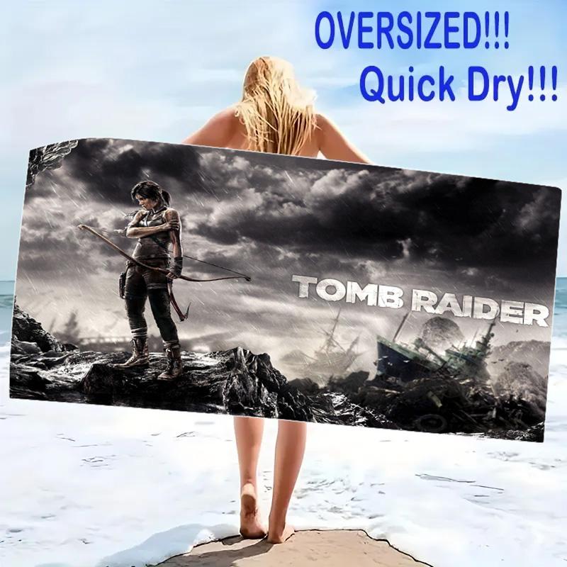 Tomb Raider Print Beach Towel, Large Soft Quick Dry Towel for Beach Camping Swimming