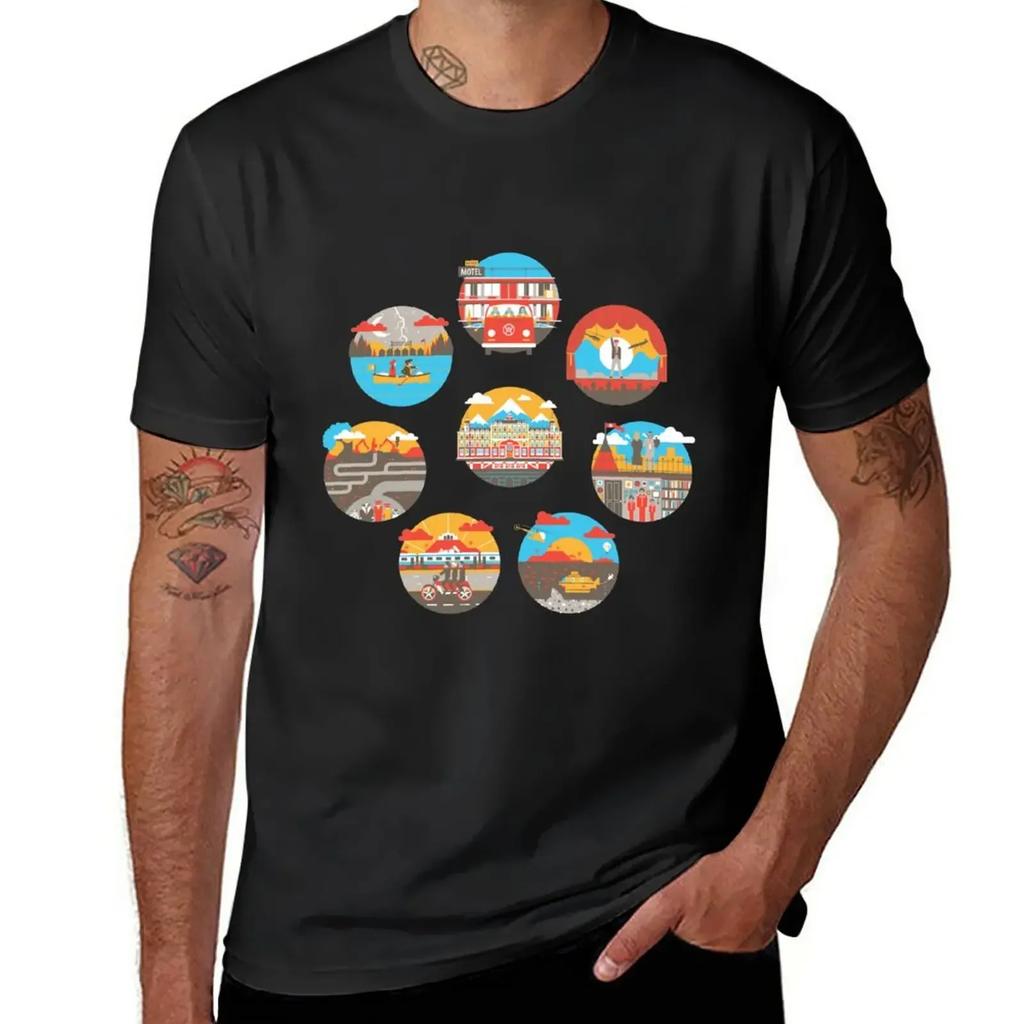 Wes Anderson Films Icon Illustrations T-Shirt anime aesthetic clothes vintage Men's t-shirts