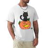 Black Cat Pumpkin Tshirt Basic Solid Color Short Sleeve Cotton Top