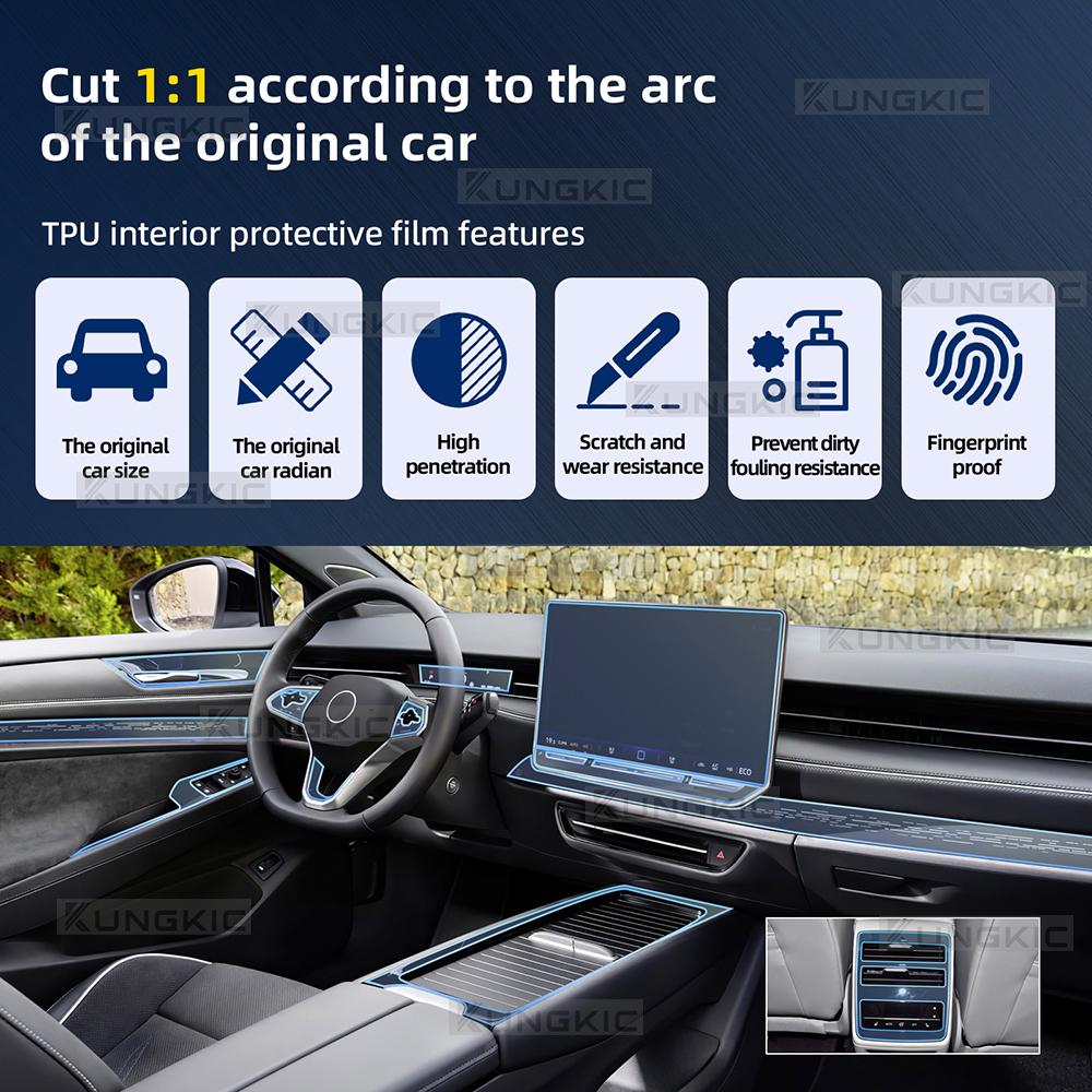 Пленка TPU для VW Volkswagen ID.7 2023 2024 2025 Панель центральной консоли Экран навигации Защитная пленка TPU для интерьера Защита от царапин