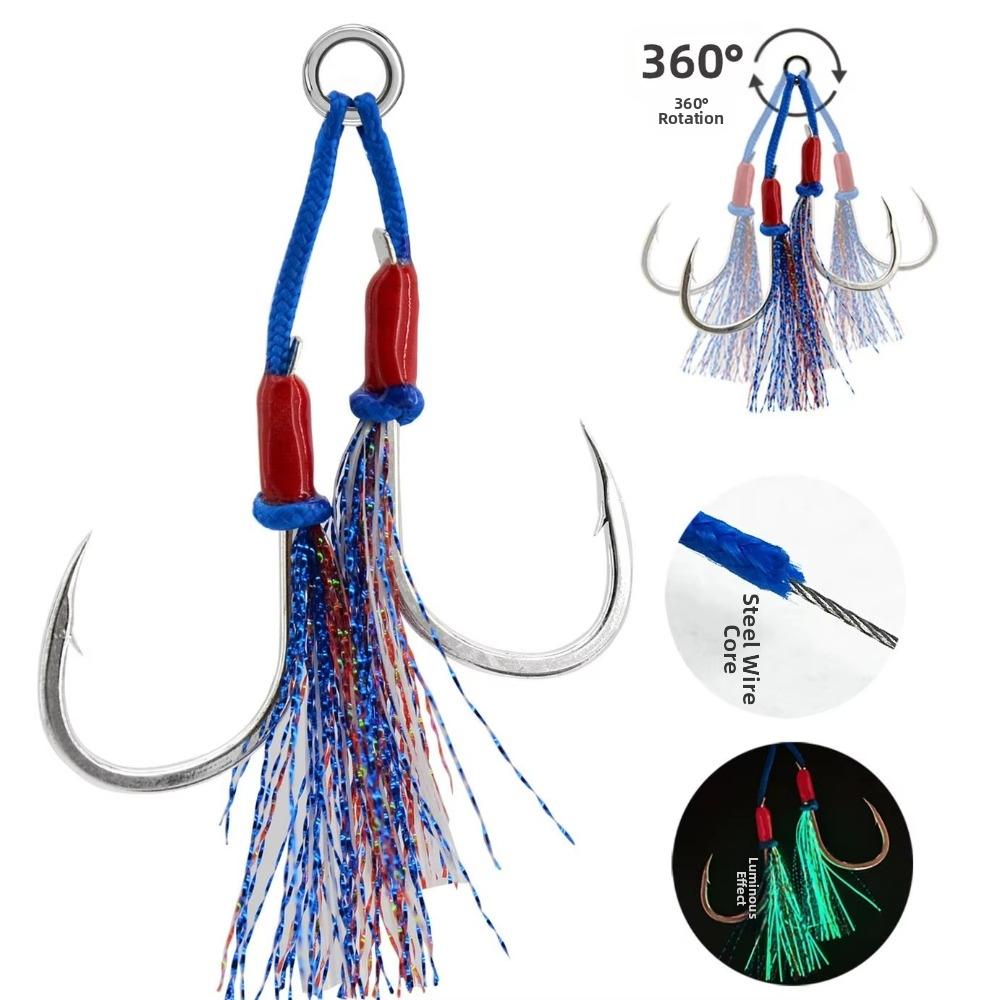 2pcs Glow Single Hook 2pcs Per Bag Assist Hook Durable Fishing Hook Sea Fishing
