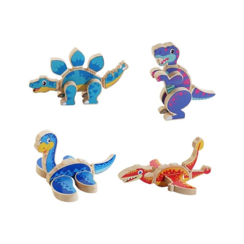 Деревянный магнитный динозавр, собранный вручную, трехмерный пазл, модель динозавра, строительный блок, развивающие детские игрушки