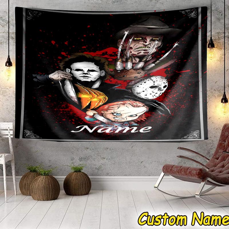 Custom Name Tapestry Horror Characters Tapestry Room Decoration Wall Hanging for Living Room Bedroom, dormitory, Birthday and Christmas gifts