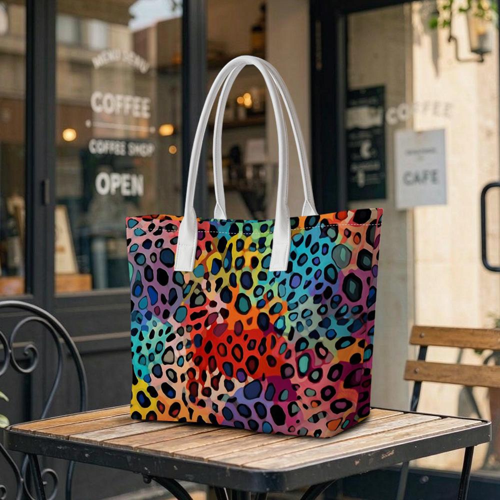 Colorful Leopard Print Tote Bag Fashion Large Capacity Casual Shoulder Handbag