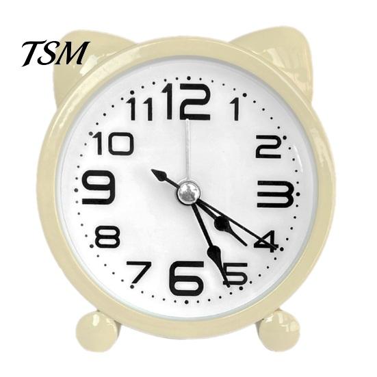 Cartoon Desk Clock Cat Ear Alarm for Kids, Silent Non-Ticking Metal Analog Battery Powered Clock, Home Office Decor Clear Number