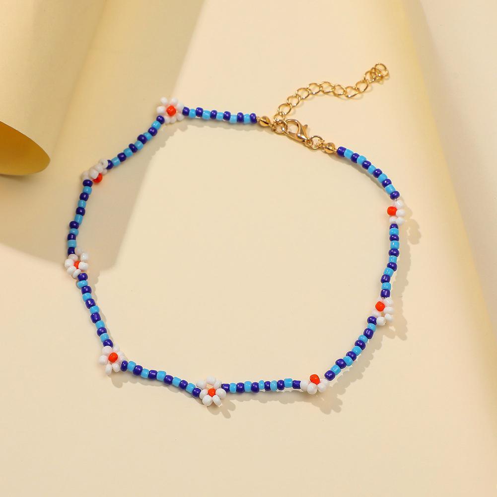Women's Necklace Bohemian Style Handmade Seed Bead Woven Small Flower Color Clavicle Necklace