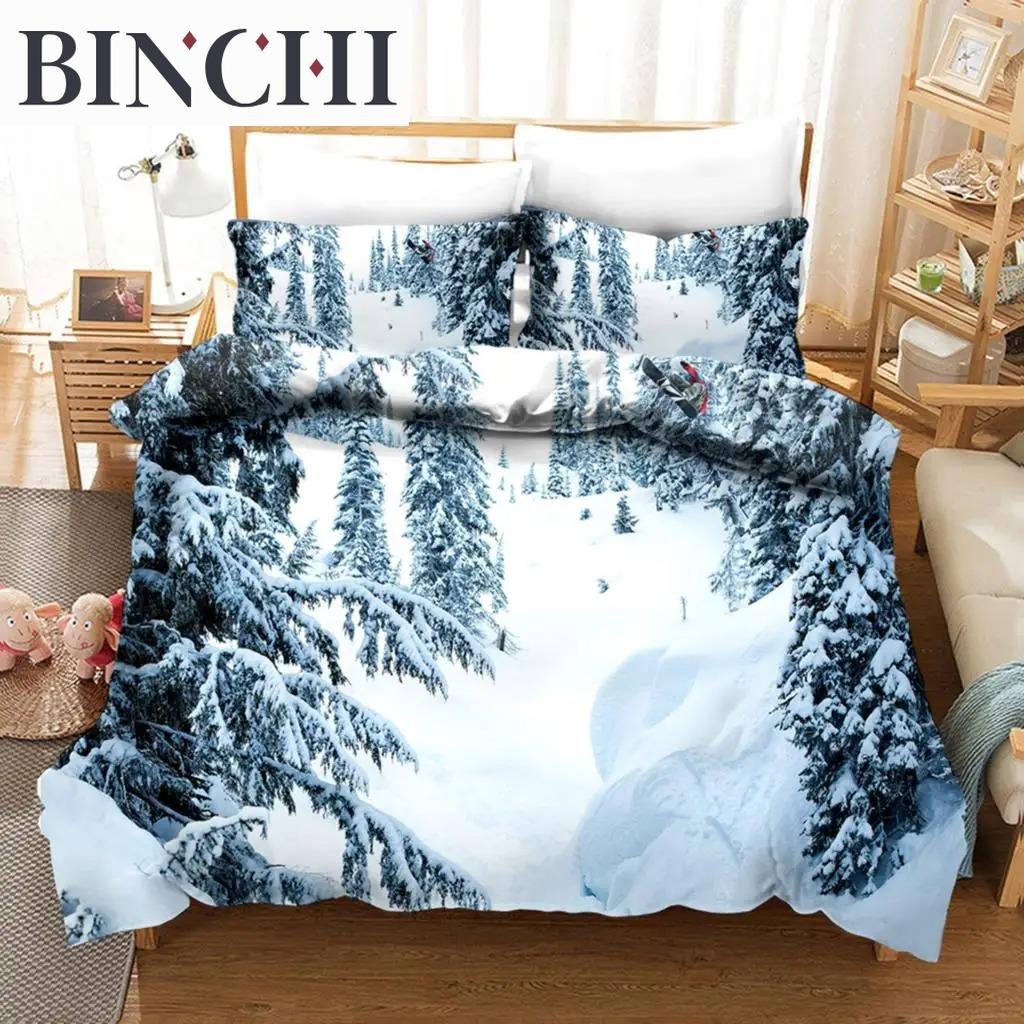 Ski Duvet Cover Microfiber Extreme Sports Theme Twin Bedding Collection Winter Sport Ski Snow Mountain Landscape Queen King Quilt Cover