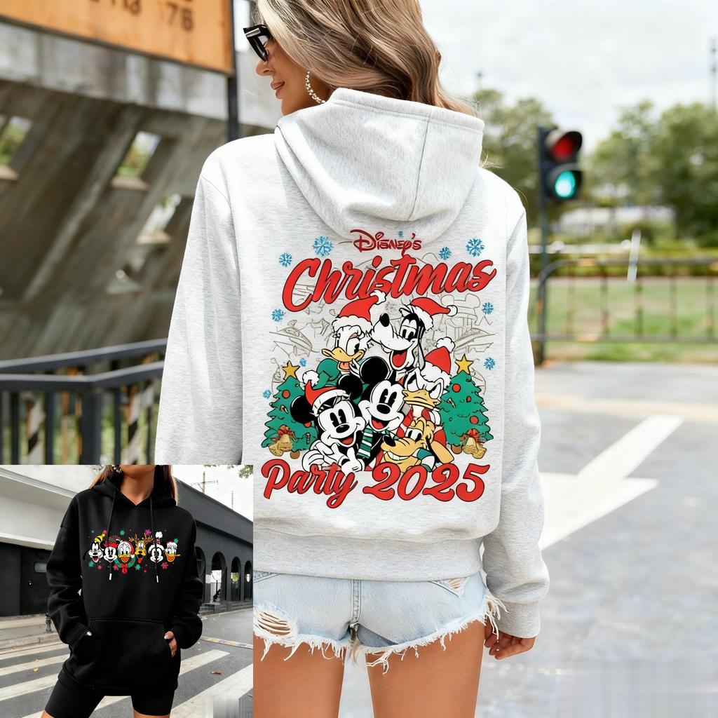 Худи с принтом для рождественской вечеринки Disney для женщин и мужчин, Микки, мультяшная графика, пуловер, толстовка, повседневная уличная куртка, зимняя мода