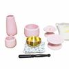 Мини 7-предметный буддийский алтарный набор: Орин (Буддийский колокол), Благовонная курильница, Пепел от благовоний, Подсвечник, Ваза, Чайная чашка и Подставка для подношений (розовый)