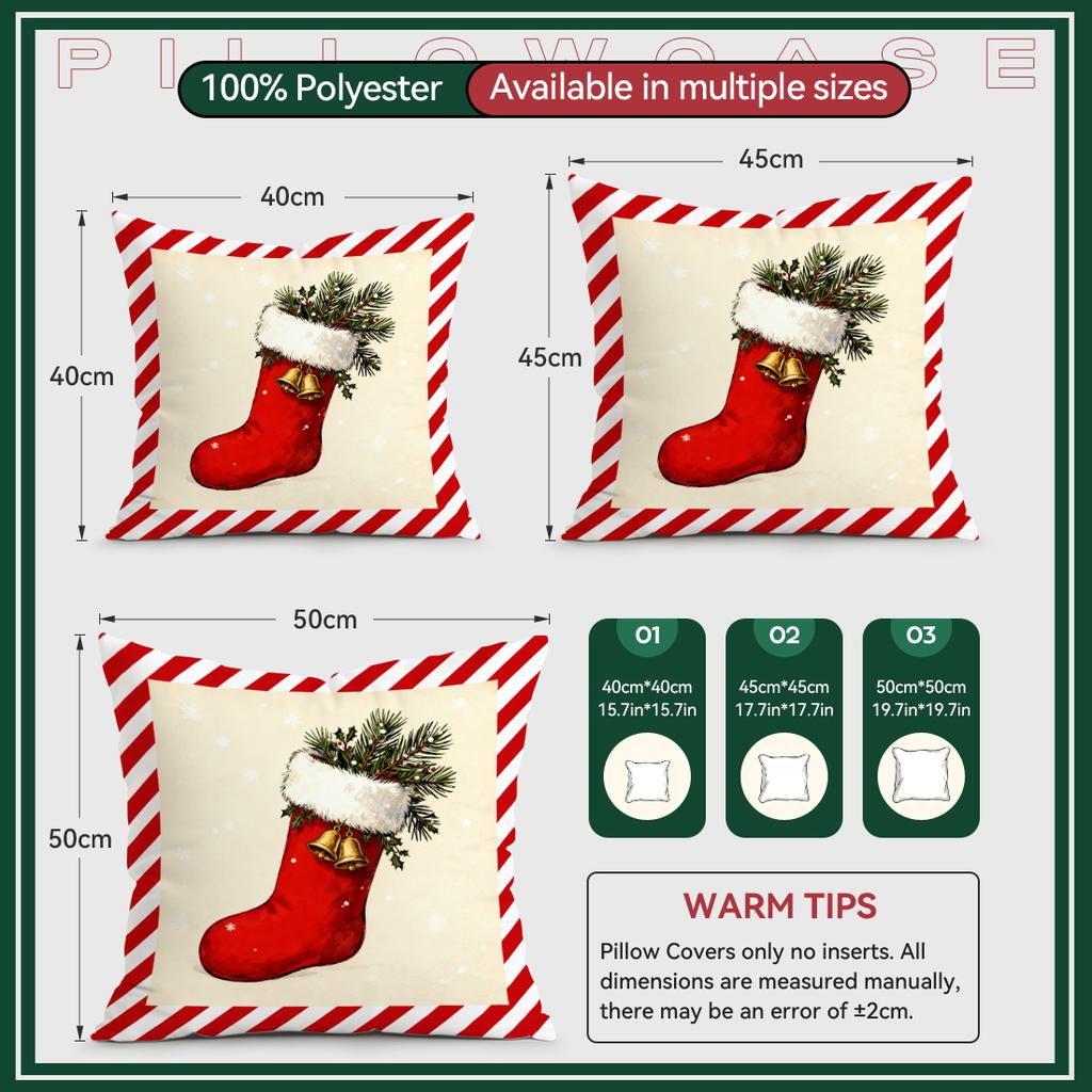 Stripe Christmas Cushion Pillowcase Printed Polyester 40/45/50cm Throw Pillowcover Decorative Sofa Cushion Pillowslip Home Decor