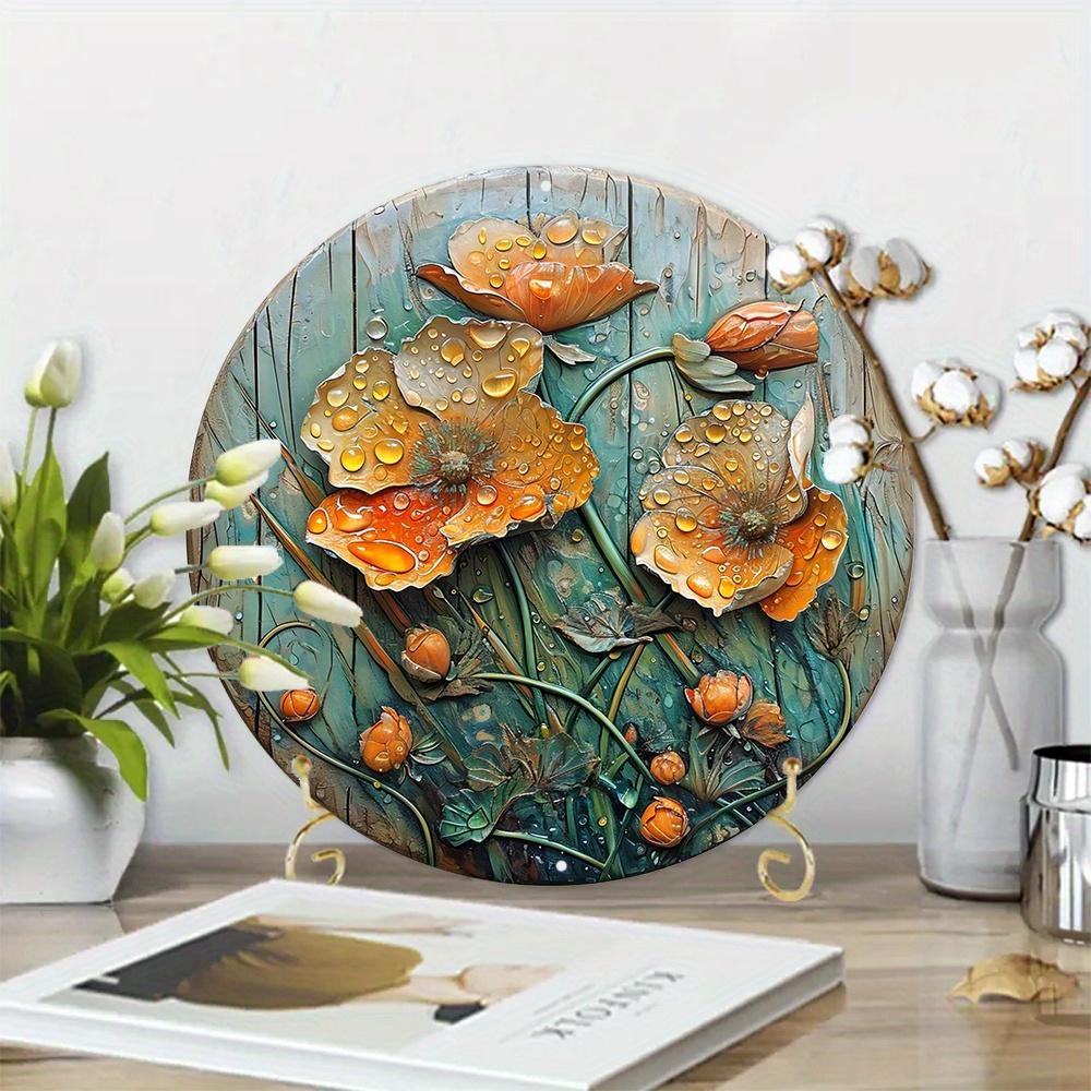 Весенний деревянный знак, резной деревянный расписной круглый венок, украшение для спальни, утренняя роса с цветочными лепестками, тематическое украшение