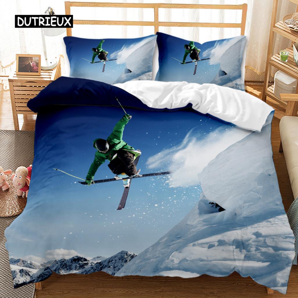 Комплект пододеяльников для катания на лыжах, одеяло для снежных гор, экстремальные виды спорта, полиэстер, одеяло для сноуборда, двойной размер Queen King Size