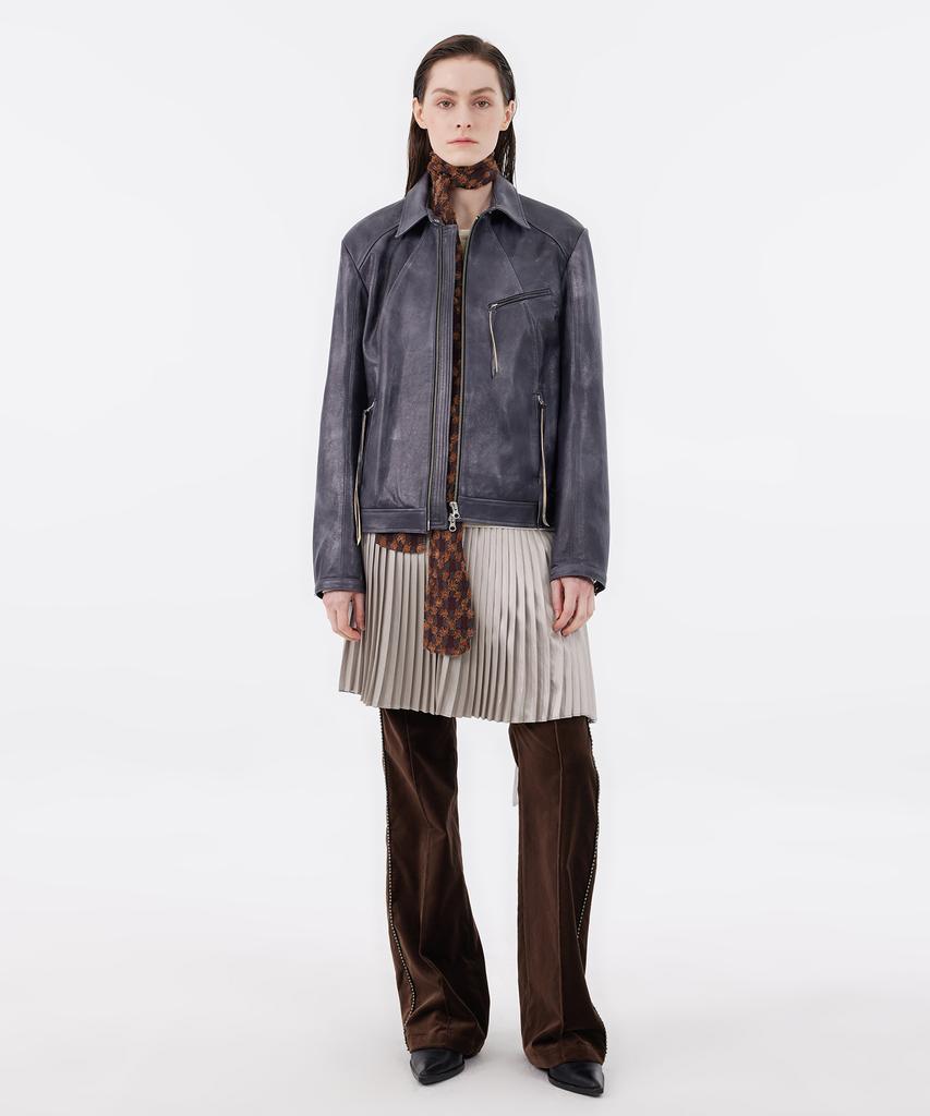 Youth Two-Tone Leather Jacket - Charcoal Gray