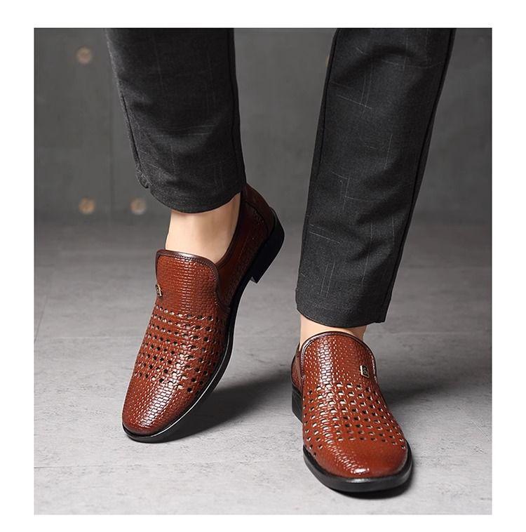 Мужские дышащие сандалии из полой кожи 2025 года - Формальные, Повседневные, Плетеный дизайн для папы