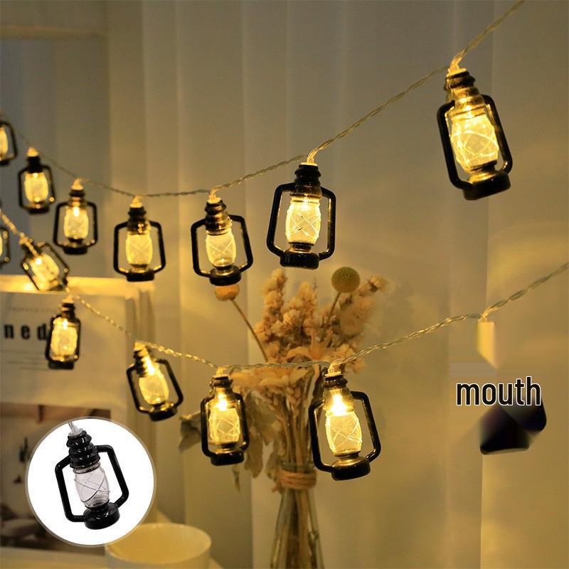 Eid al-Adha Star & Moon LED String Lights with Kerosene Lamp & Moon Castle for Muslim Feast of Sacrifice Décor