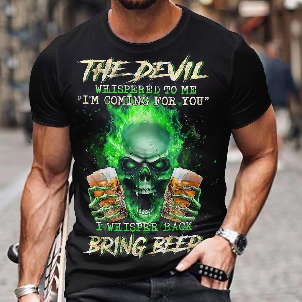 Винтажная Мужская футболка с 3d принтом ужасов и черепом, летняя классическая повседневная мужская футболка с круглым вырезом и коротким рукавом, модные свободные топы большого размера