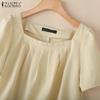 ZANZEA Women Summer Square Collar Casual Short Sleeve Blouse