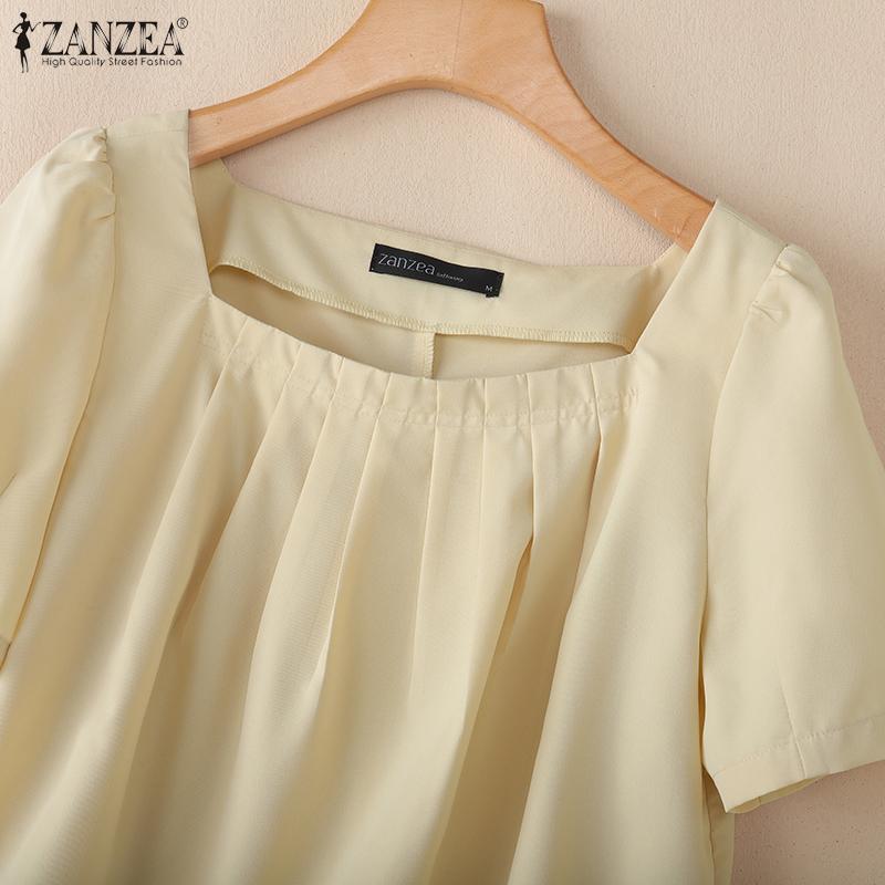 ZANZEA Women Summer Square Collar Casual Short Sleeve Blouse