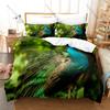 Peacock Printed Bedding Set, Duvet Cover + 2 Pillowcases Elegant Bird Pattern Soft Bed Sheets for Living Room Dorm Decoration