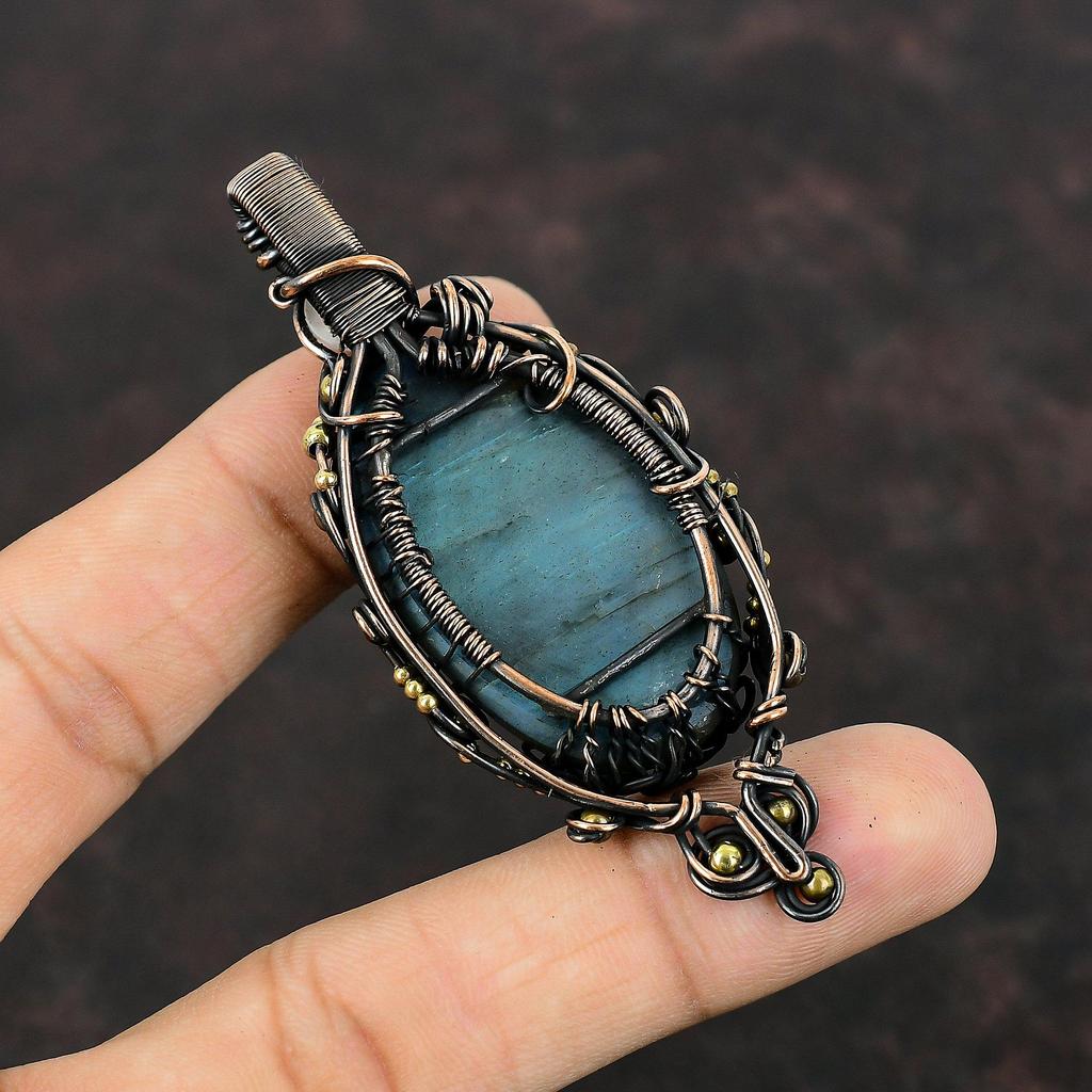 Подвеска из лабрадорита «Дерево жизни», подвеска из медной проволоки, подвеска из радужного лунного камня, ювелирное изделие ручной работы из драгоценных камней, подарок для нее, медные украшения